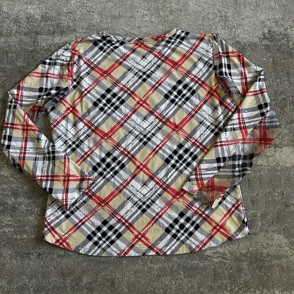 ICIKULS Top Womens Large Mesh Long Sleeve Tan Black Coral Art Golf Plaid - Picture 5 of 5